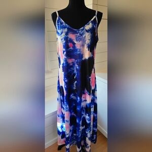 Elegant Blue and Pink Tie-Dye Maxi Dress New In Bag